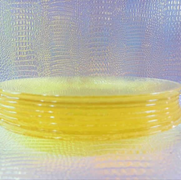 Indiana Glass Horseshoe Yellow Sandwich Glass Salad Plates Set of 8 - Picture 2 of 2
